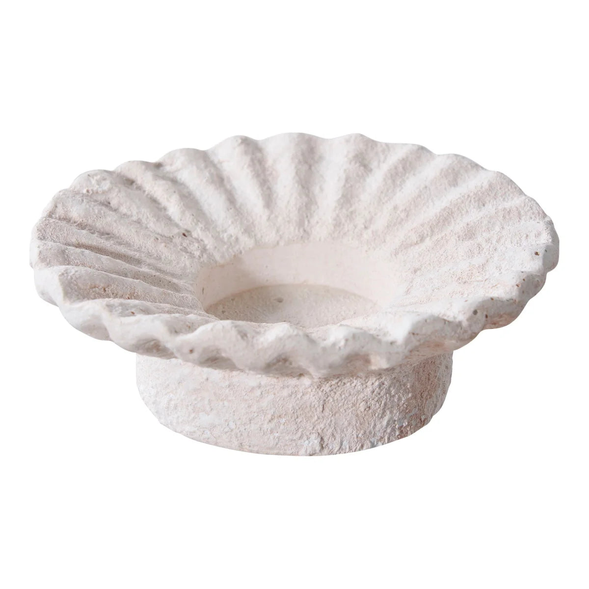 Bain d’oiseaux en pierre blanche texturée, bord festonné et plissé