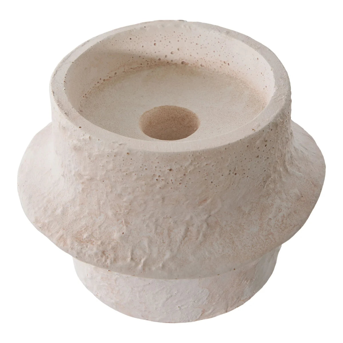 Bougeoir cylindrique en céramique blanche texturée crème à surface granuleuse