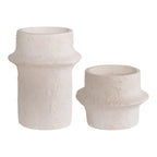 Set de 2 bougeoirs cylindriques en céramique blanche texturée sculpturale
