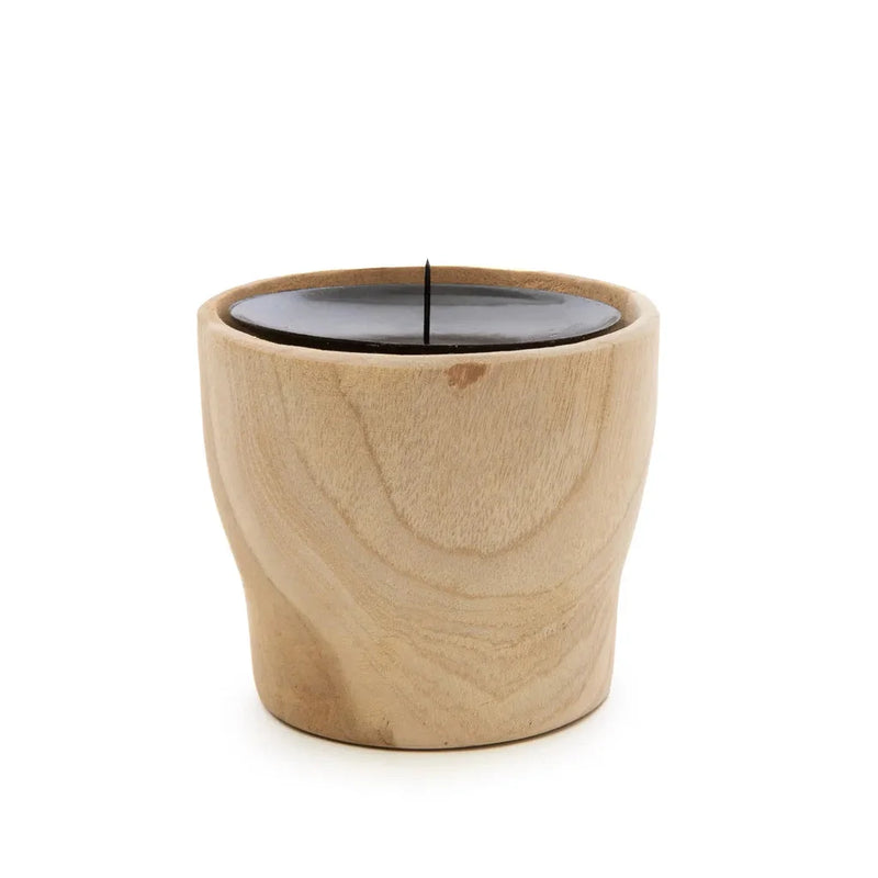 Bougie cylindrique en bois de teck clair et cire noire