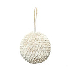 Boule déco en coquillages blancs, Ø9 cm, avec suspension en corde
