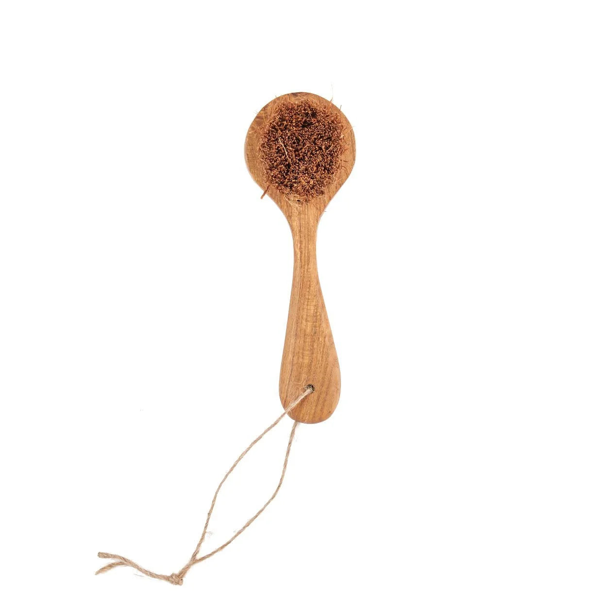 Brosse de nettoyage en bois naturel avec fibres de coco brunes et boucle en ficelle