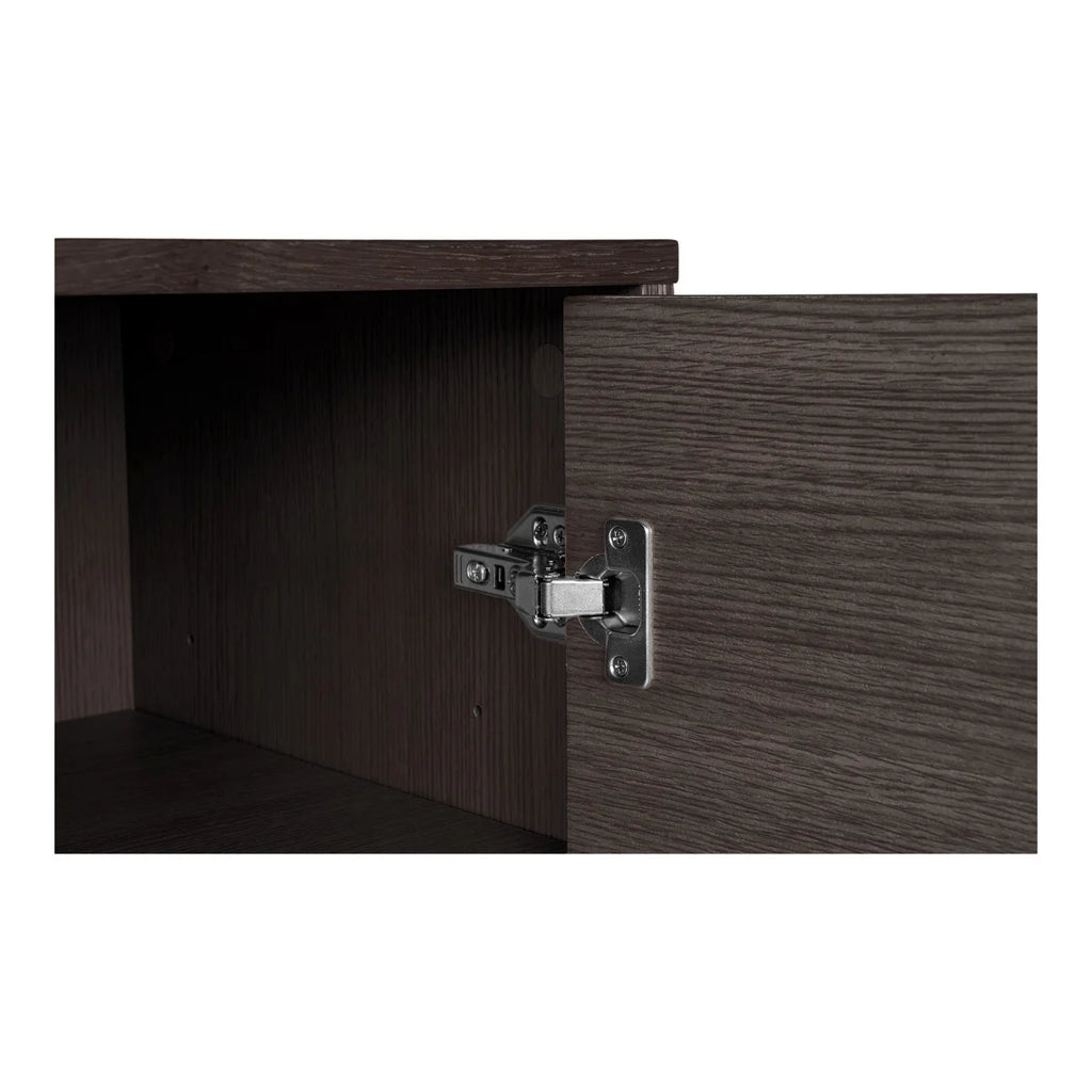 Charnière de meuble argentée moderne sur buffet bas en bois noir 150x40 cm