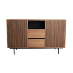 Buffet bas en teck recyclé naturel et noir à lattes verticales, 140x45 cm