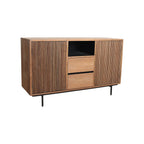 Buffet bas en teck recyclé naturel et noir à lattes, 140x45 cm