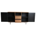 Buffet bas en teck recyclé naturel et noir à lattes, 140x45 cm