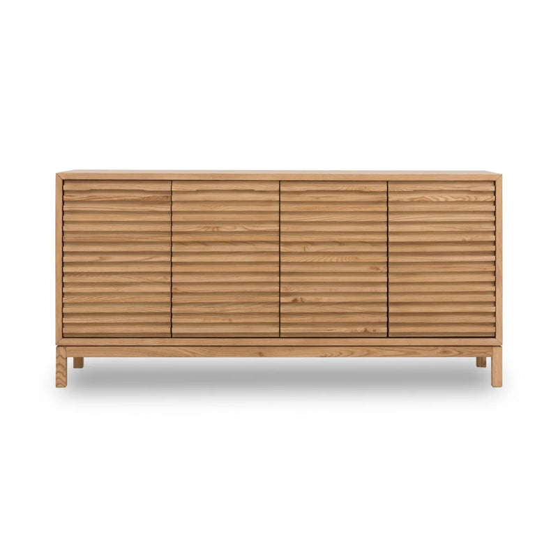 Buffet en bois clair façade cannelée quatre portes – 163x46 cm