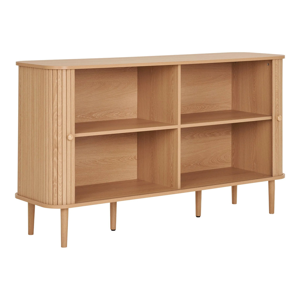 Étagère en bois clair avec porte tambour arrondie pour le Buffet en bois rainuré naturel 140x40 cm
