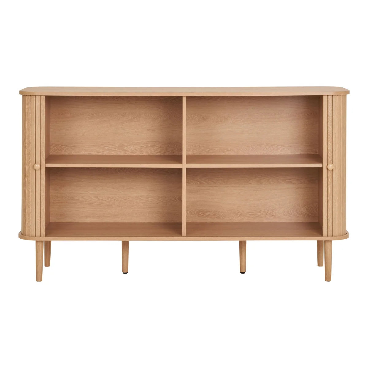 Buffet en bois de chêne clair rainuré naturel 2 portes arrondies 140x40 cm