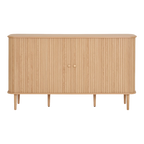 Buffet en bois rainuré naturel avec portes reédées et forme arrondie 140x40 cm