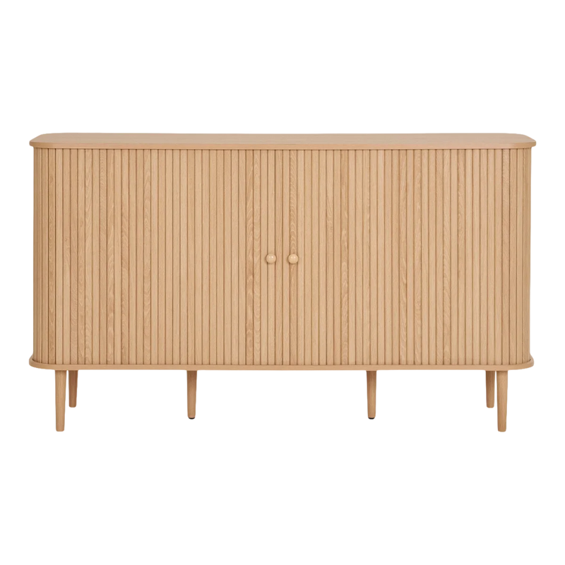 Buffet en bois rainuré naturel 2 portes forme arrondie – 140x40 cm