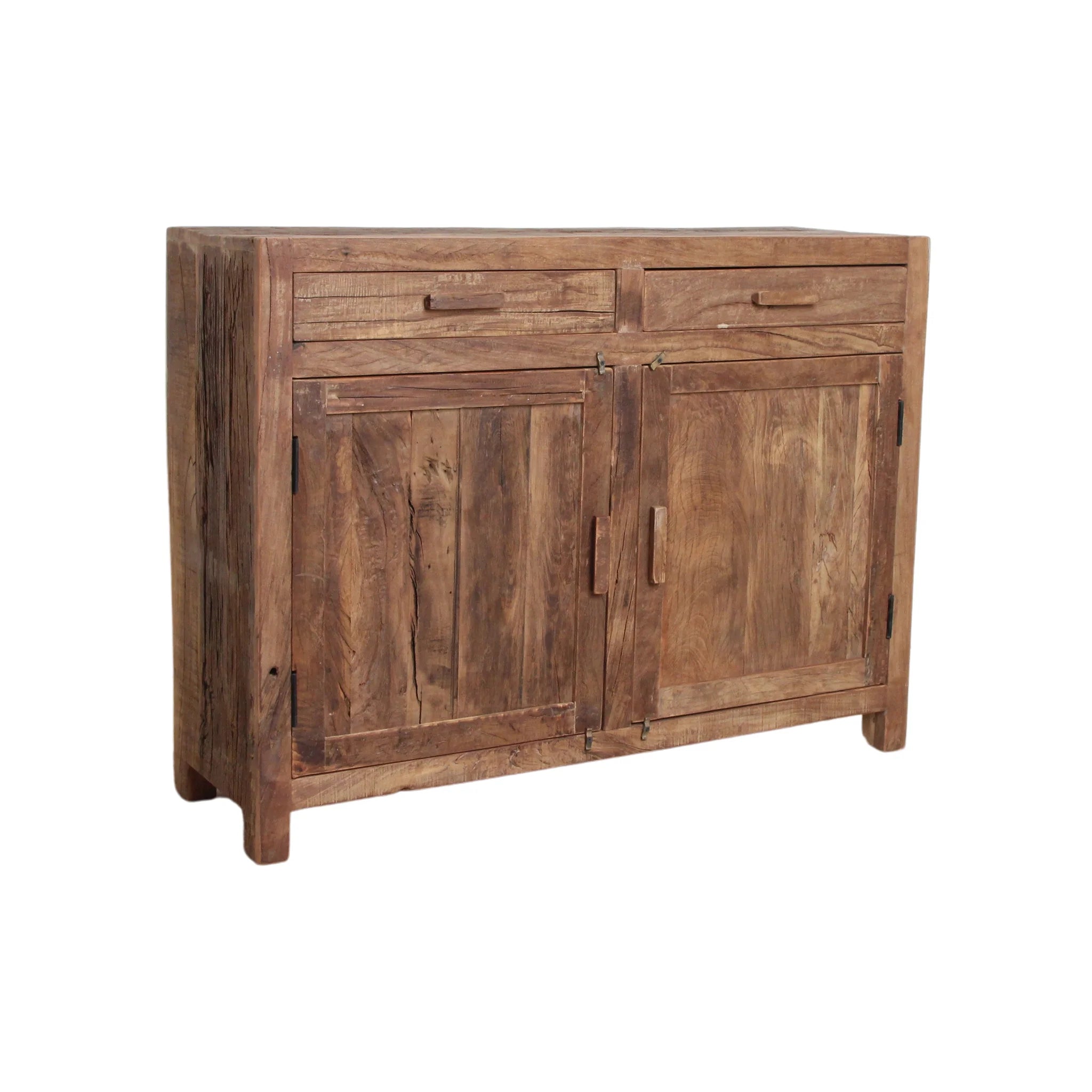 Buffet bois recyclé rustique brun 2 portes 2 tiroirs 120x38 cm