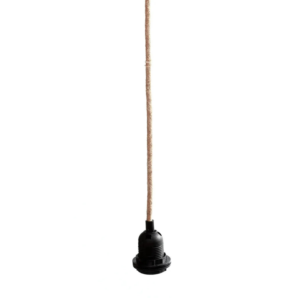 Douille d’ampoule noire avec cordon en jute naturel pour suspension en métal noir