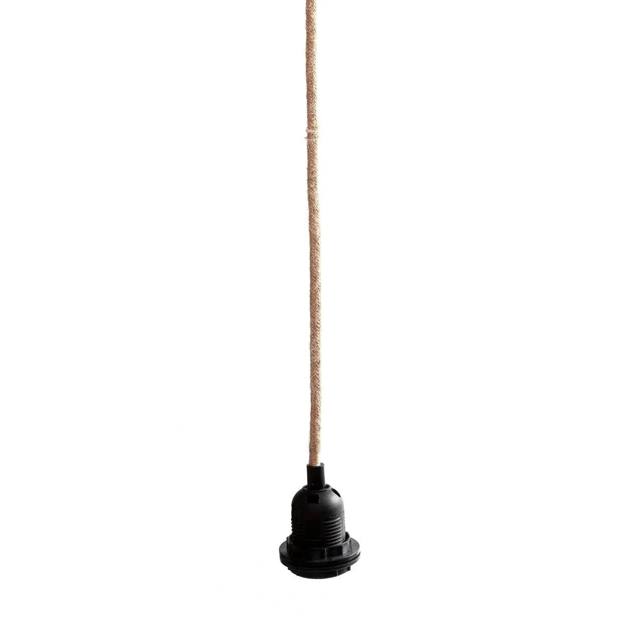 Douille d’ampoule noire avec cordon en jute naturel pour suspension en métal noir