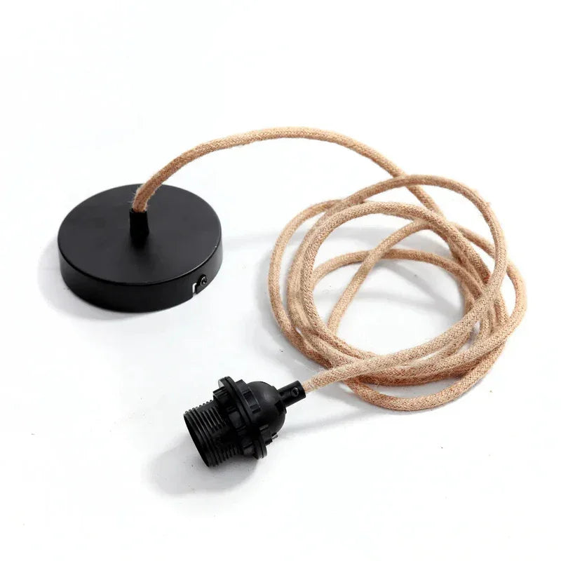 Ceinture de plafond noire avec câble en jute naturel et support E27 en métal noir
