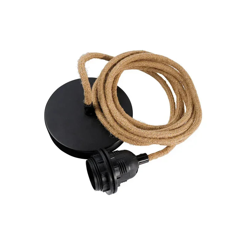 Ceinture de plafond noire avec câble en jute naturel et support pour ampoule noire