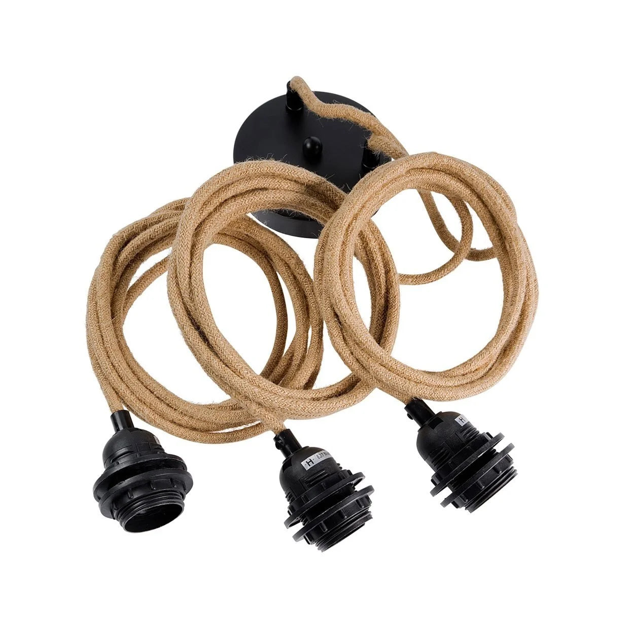 Suspension en coton tressé avec trois douilles E27 et cordons beige de 250 cm