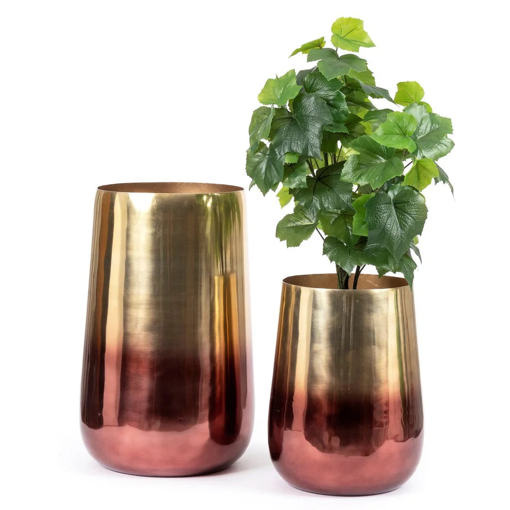 Vase en laiton bicolore XL avec plante verte pour décoration intérieure élégante