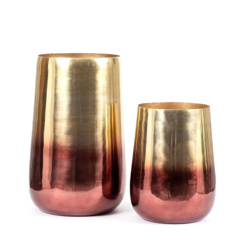 Deux vases en laiton ombré bicolores pour décoration élégante et moderne