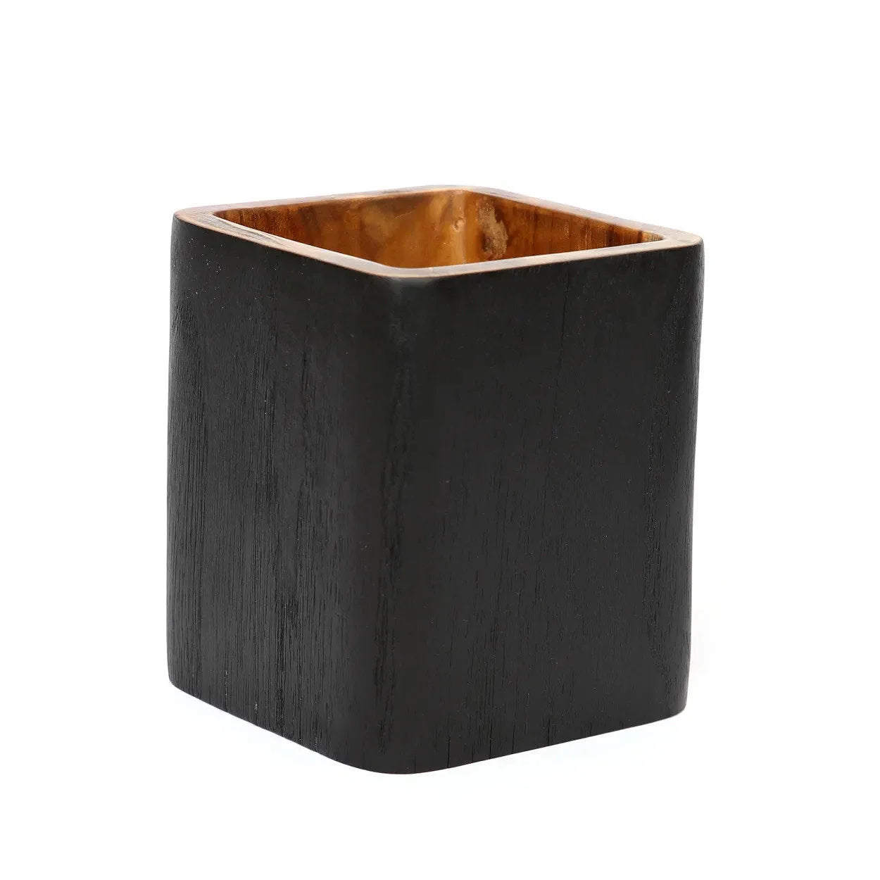 Porte-stylo en bois de teck noir avec intérieur naturel carré pour bureau