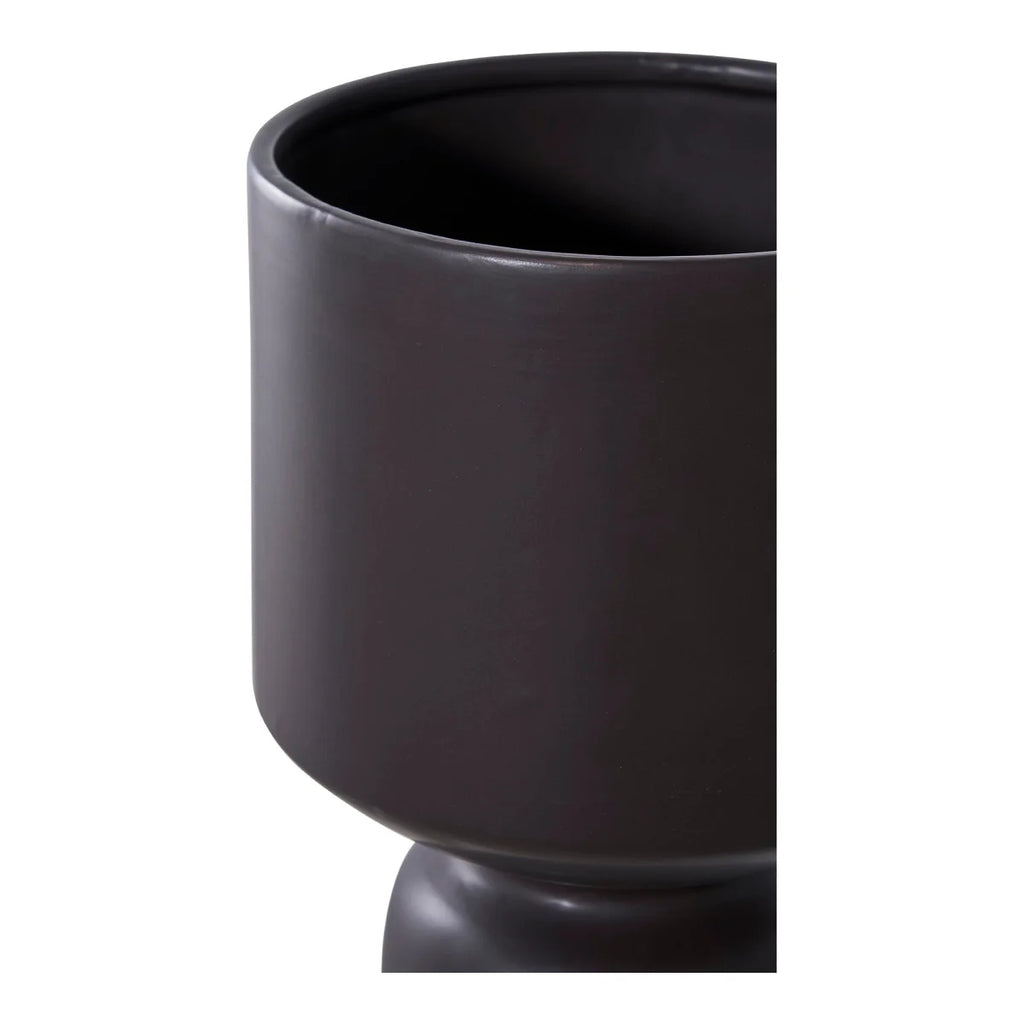 Cache-pot en céramique anthracite mat sur pied arrondi H23 cm