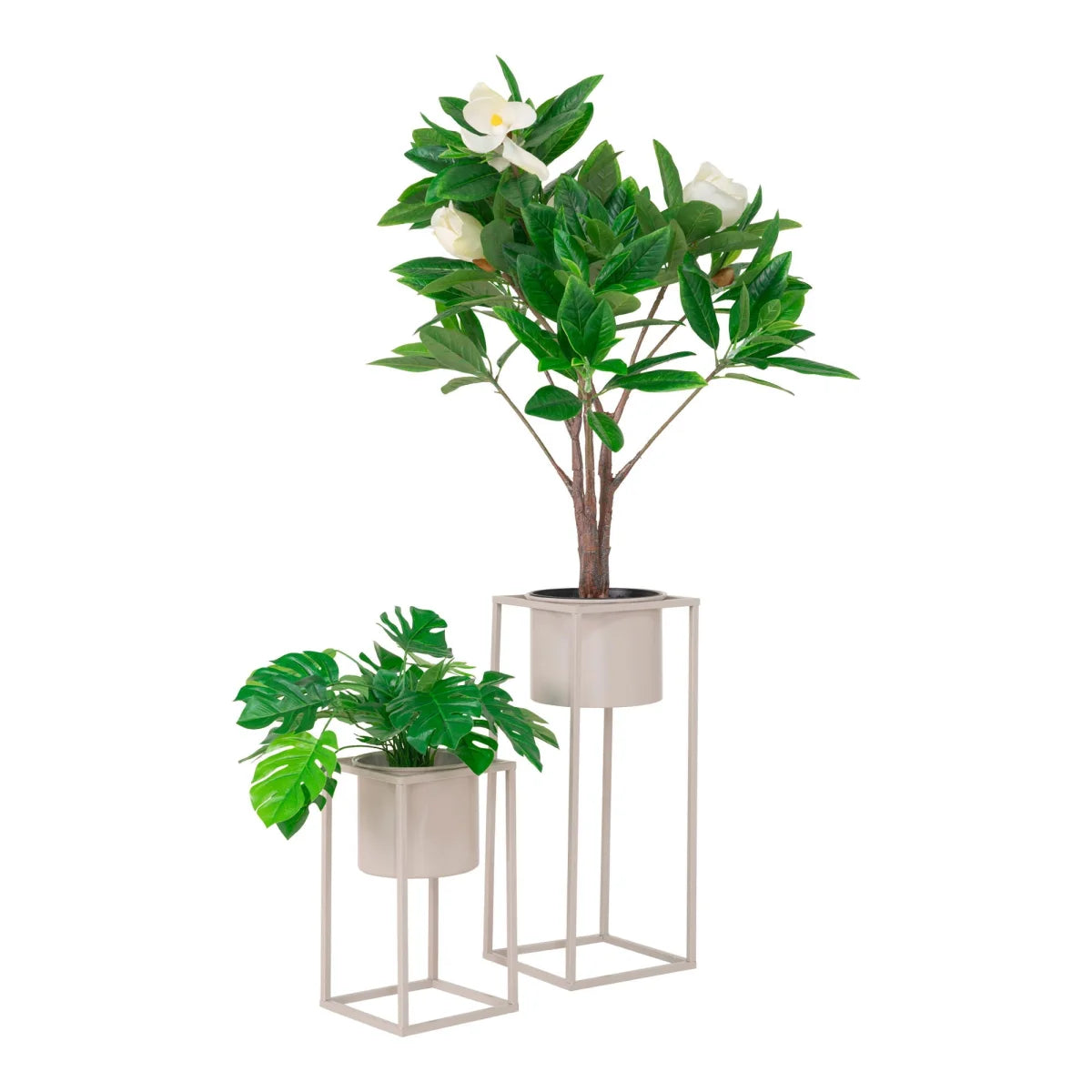 Arbre magnolia artificiel haut en cache-pot métal beige gris H31 cm