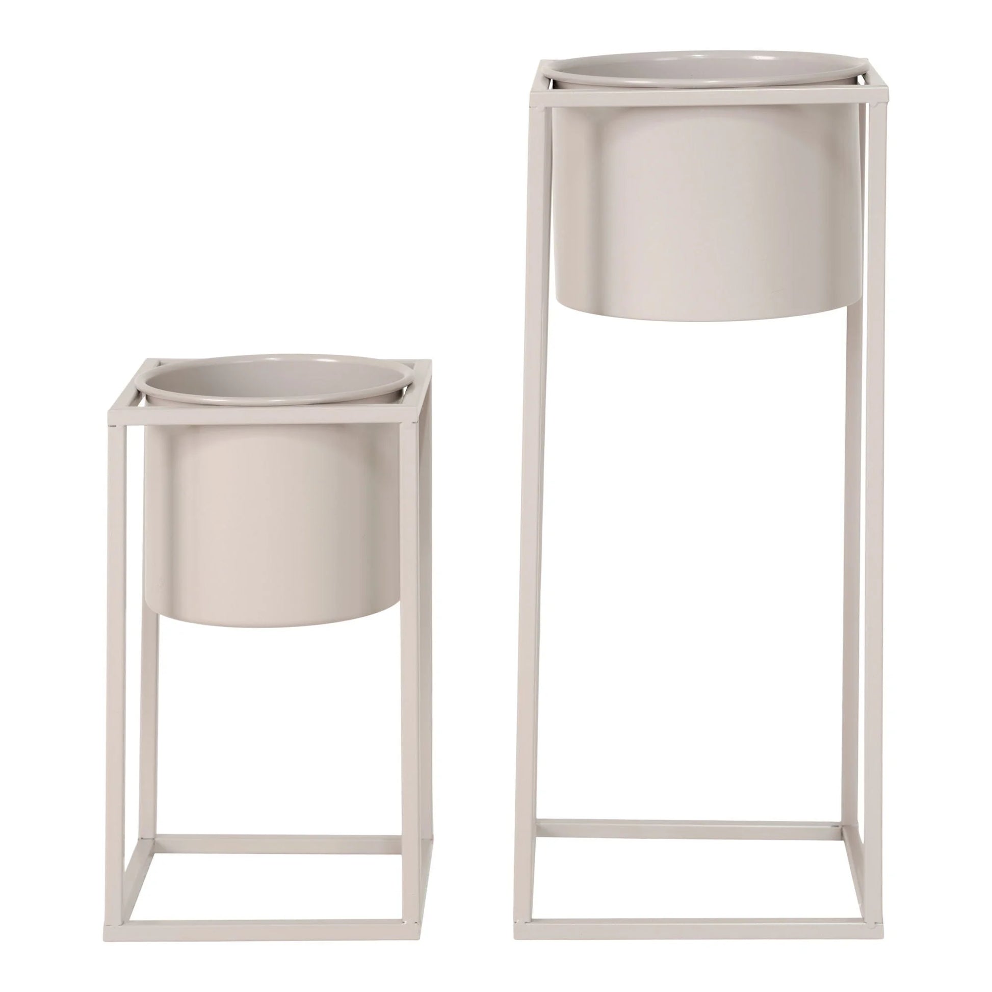 Deux supports en métal pour cache-pots cylindriques beige gris H31 cm