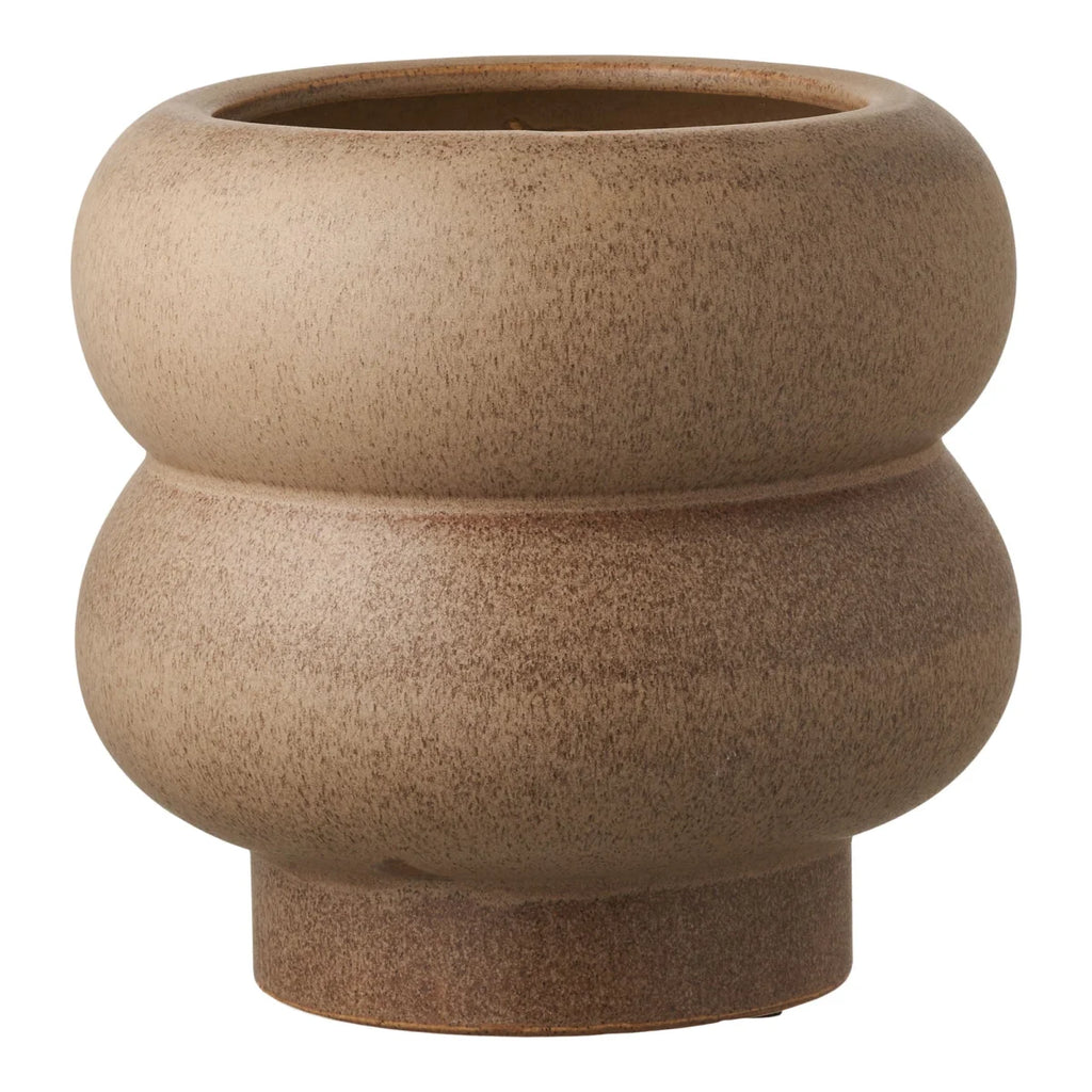 Cache-pot en grès beige moucheté, forme organique bombée, Ø19 cm