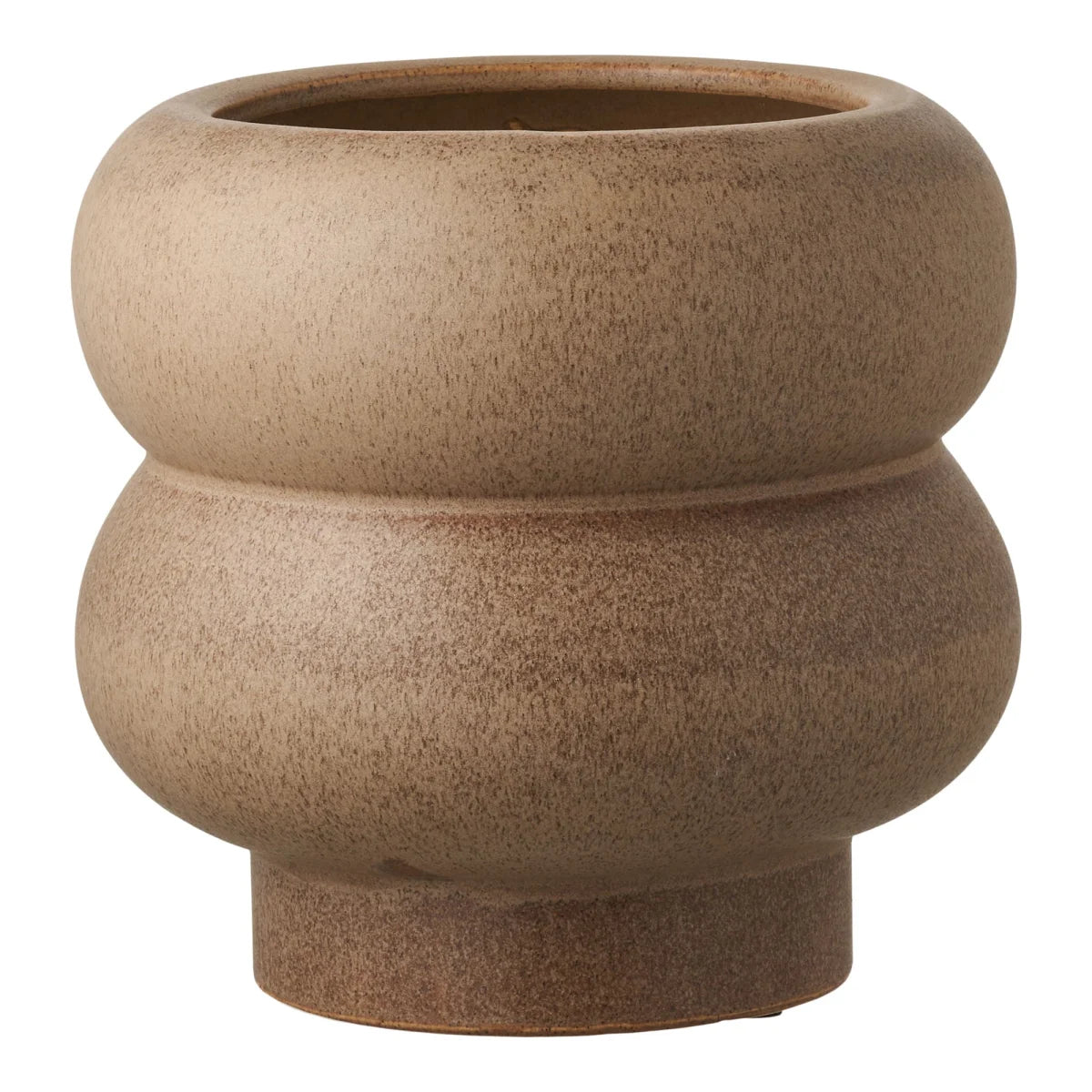 Cache-pot en grès beige moucheté avec forme organique bombée, diamètre 19 cm