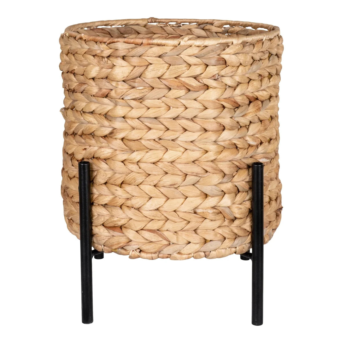 Panier en fibre naturelle tressée avec support en métal noir, Cache-pot H28 cm
