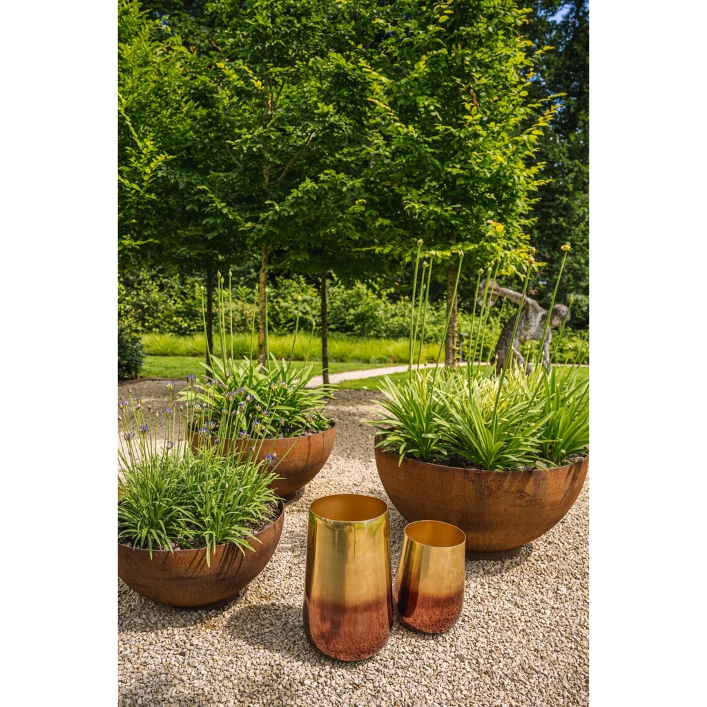 Cache-pot en métal doré effet dégradé cuivré pour plantes – H55 cm