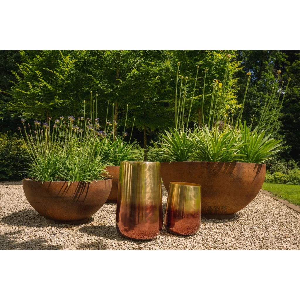 Cache-pot en métal doré effet dégradé cuivré pour plantes – H55 cm