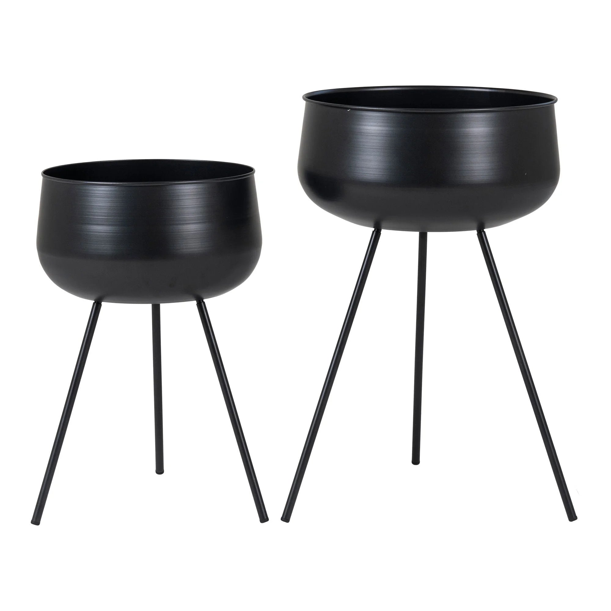 Deux supports de plantes en métal noir pour cache-pots élégants et modernes