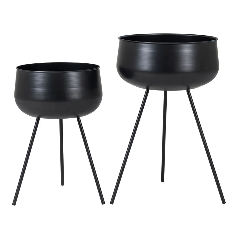 Cache-pot en métal lisse – Noir - Lot de 2 – H46 cm