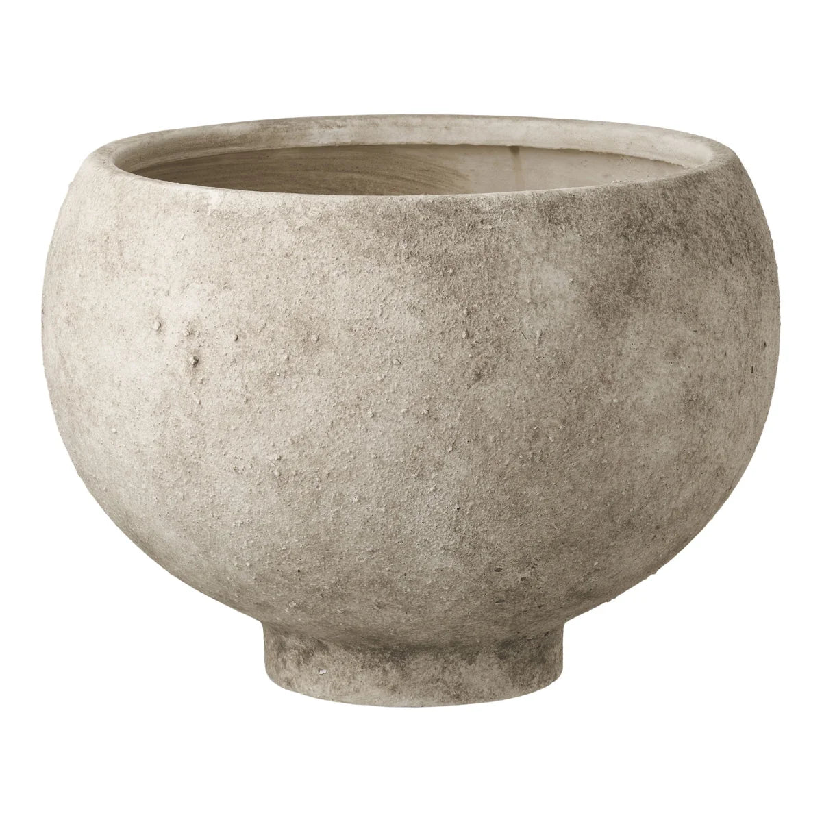 Cache-pot rond en céramique gris clair avec texture effet pierre, diamètre 26 cm