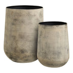 Lot de 2 cache-pots en métal effet béton beige grisé, intérieur noir texturé