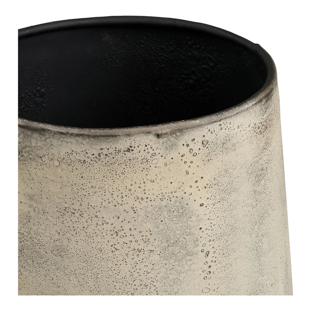 Lot de 2 cache-pots en métal effet béton beige grisé, intérieur noir, texture mate cylindrique
