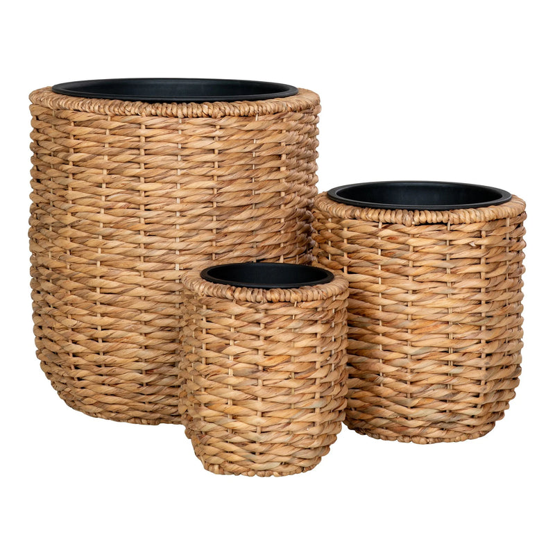 Cache-pots ronds en jacinthe d’eau naturelle tressée – Set de 3