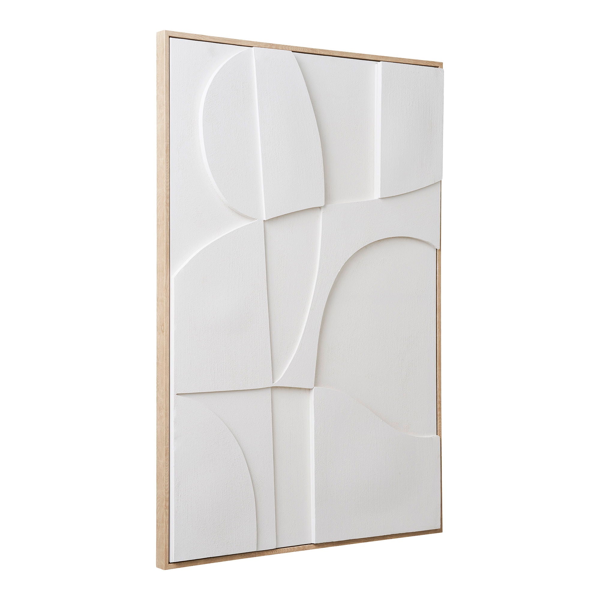 Cadre blanc relief géométrique 60x90 cm, bois clair