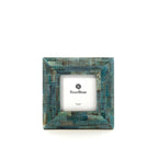 Cadre photo bohème os turquoise 17x17 cm, bois vieilli teal-vert cannelé