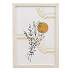 Cadres déco murale en bois clair avec motifs graphiques et botaniques dorés – Set de 3