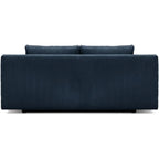 Canapé 3 places en velours côtelé bleu marine avec rangement et pieds noirs