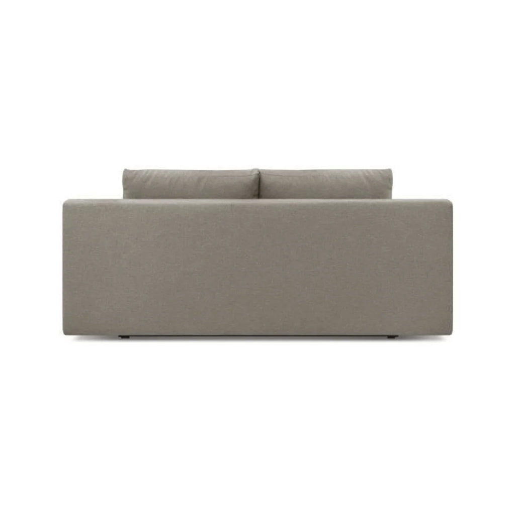 Canapé convertible 3 places en tissu gris taupe avec lignes épurées et design minimaliste