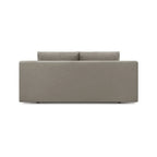 Canapé convertible 3 places en tissu gris taupe avec lignes épurées et design minimaliste