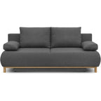 Canapé convertible en tissu gris anthracite avec pieds en bois clair, design moderne