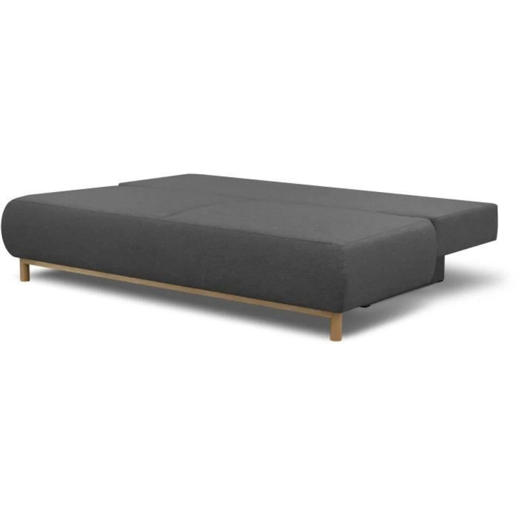 Canapé convertible gris anthracite en tissu avec jambes en bois clair, design moderne