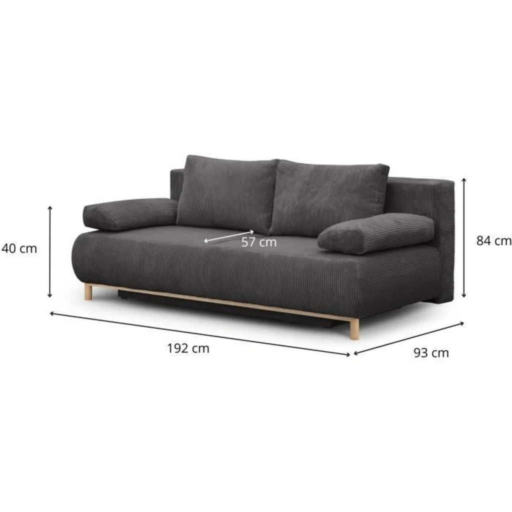 Canapé convertible en velours côtelé gris foncé avec rangement, dimensions 192x93 cm
