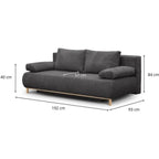 Canapé convertible en velours côtelé gris foncé avec rangement, dimensions 192x93 cm