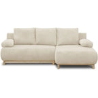 Canapé d’angle 3 places en velours côtelé beige avec méridienne droite