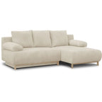 Canapé d’angle 3 places en velours côtelé beige avec méridienne droite